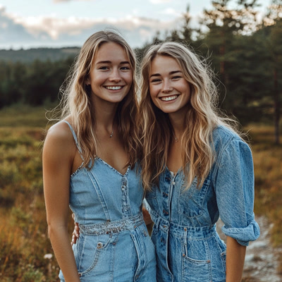 En bild på en eller flera kvinnor som har på sig jeansklänningar med fickor