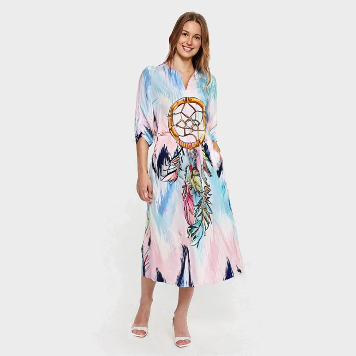 Dreamcatcher - Klänning med fickor - Medium Ljusblå